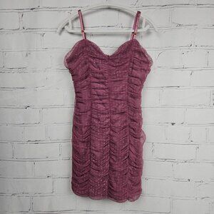 Haute Monde Ruched Mesh Polka Dot Mini Dress Womens M Body Con Micro Polka Dots